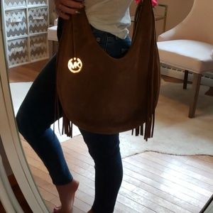 Brown suede Michael kors rhea bag.
